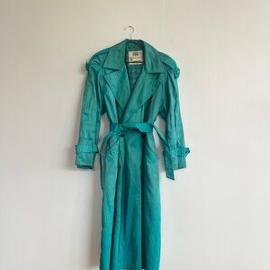 Vintage London Fog Teal Trench Coat with Belt and Wide Collar